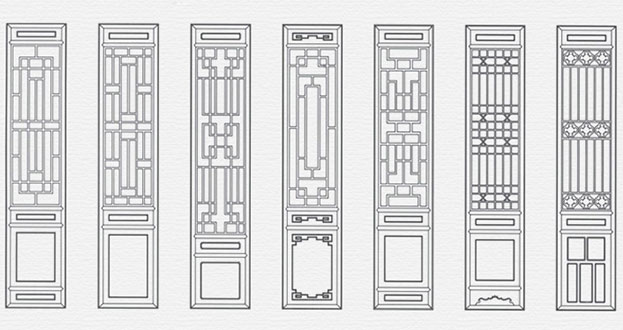 海口常用中式仿古花窗图案隔断设计图